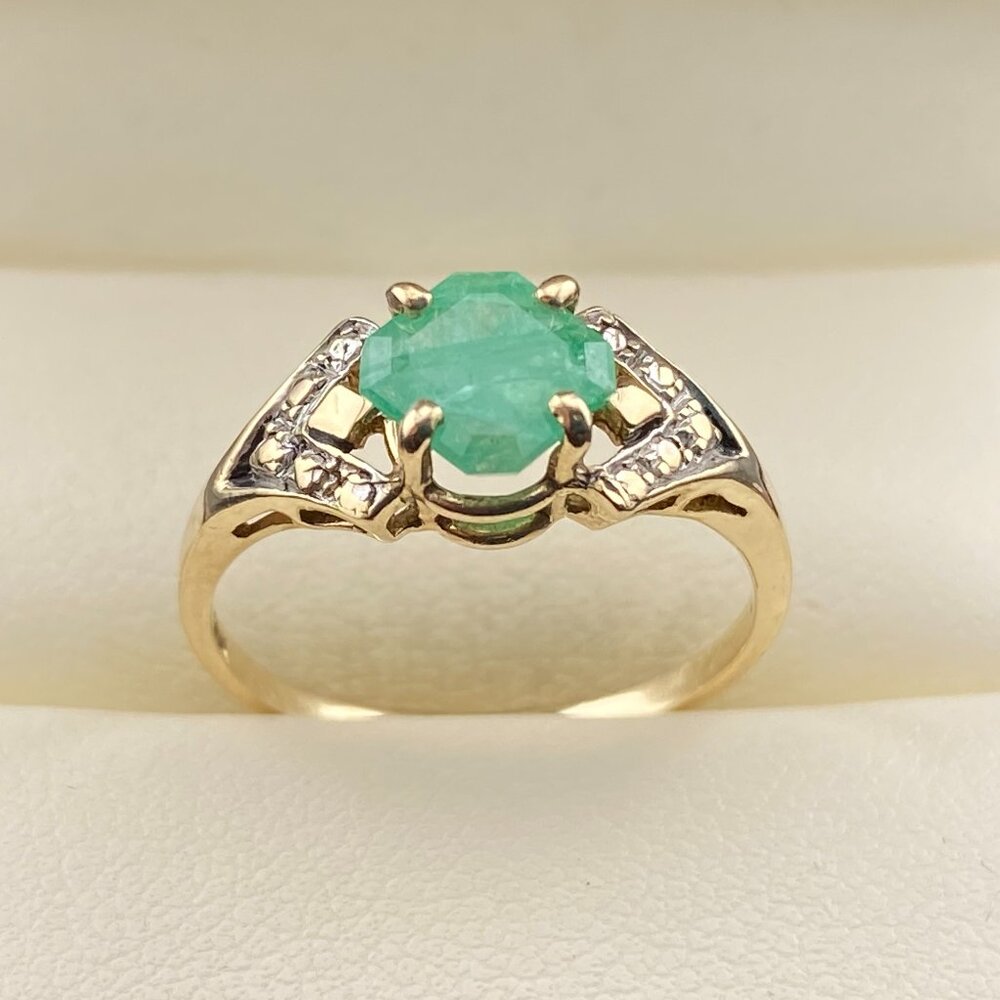 RARE Antique Nathan & Berg Inc. Old World Emerald 10K Gold Ring Sz. 6.25 - 1.6gm